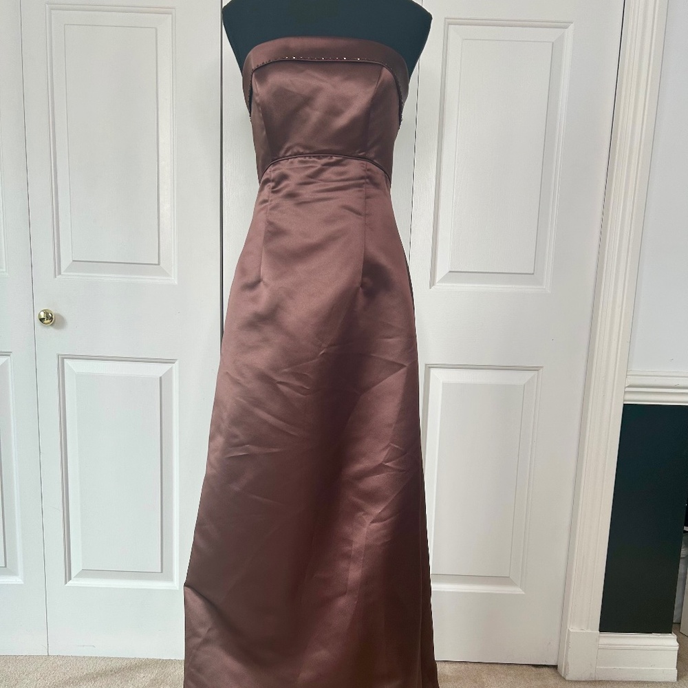 Satin Full Length Dress with Beading On Bodice and Shawl Size 6